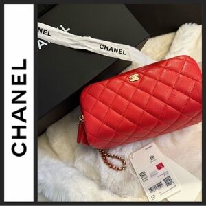 NWT Chanel 24S Cavier Quilted Double Zip Cosmetic Bag